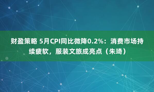财盈策略 5月CPI同比微降0.2%：消费市场持续疲软，服装文旅成亮点（朱琦）