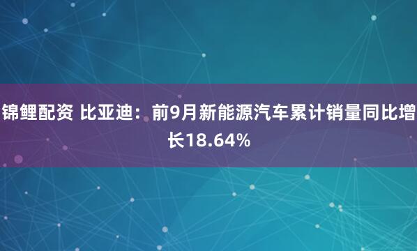 锦鲤配资 比亚迪：前9月新能源汽车累计销量同比增长18.64%